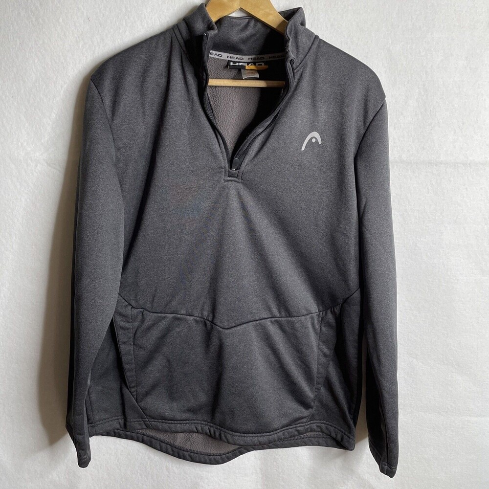 Head Fleece Sweatshirt Mens Gray Quarter Zip Pullover Mock Neck Pocket Size M